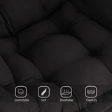 Welnow Lazy Chair with Ottoman, Modern Lounge Accent Chair with Armrests and a Side Pocket, Leisure Sofa Armchair, Reading Armchair with Footrest for Small Space, Dark Grey