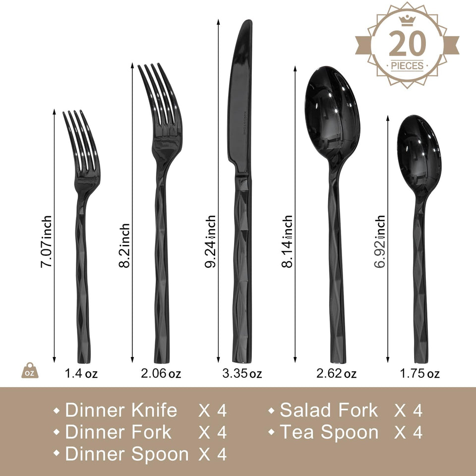 KINGSTONE Silverware Set, Luxury 40 Piece Flatware Set for 8, 18/10 Stainless Steel Cutlery Set with Diamond Cut Pattern for Kitchen, Home, Wedding, Party, Mirror Polished and Dishwasher Safe