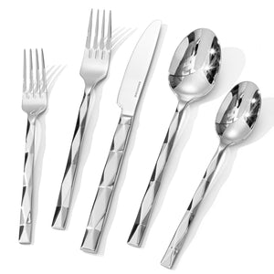 KINGSTONE Silverware Set, Luxury 40 Piece Flatware Set for 8, 18/10 Stainless Steel Cutlery Set with Diamond Cut Pattern for Kitchen, Home, Wedding, Party, Mirror Polished and Dishwasher Safe