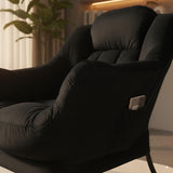 LITA Lazy Chair with Ottoman, Modern Accent Leisure Upholstered Lazy Sofa Armchair, Contemporary Lounge Reading Chair with Armrests and a Side Pocket for Living Room, Bedroom & Small Space, Dark Grey