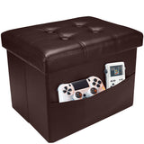 AmasSmile Storage Ottoman Folding Foot Rest Stool, Leather Footstool Bench, Short Ottoman Stool, Storage Foot Rest Store, Books (Black, 17" D x 13" W x 13" H)