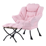 Welnow Lazy Chair with Ottoman, Modern Lounge Accent Chair with Armrests and a Side Pocket, Leisure Sofa Armchair, Reading Armchair with Footrest for Small Space, Dark Grey