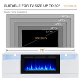 OneBlis 80" Fireplace TV Stand, LED Light Entertainment Center for TVs Up to 90", High-Gloss Door, Modern TV Console for Living Room with Storage Cabinet, Black+Black