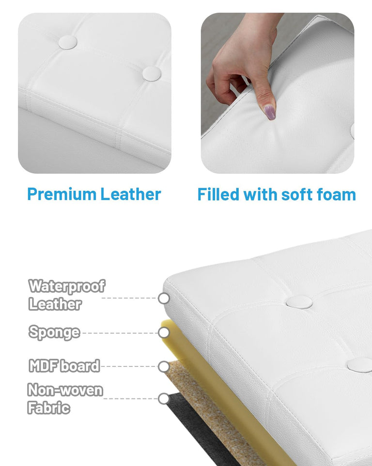 AmasSmile Storage Ottoman Folding Foot Rest Stool, Leather Footstool Bench, Short Ottoman Stool, Storage Foot Rest Store, Books (Black, 17" D x 13" W x 13" H)