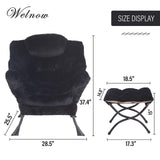 Welnow Lazy Chair with Ottoman, Modern Lounge Accent Chair with Armrests and a Side Pocket, Leisure Sofa Armchair, Reading Armchair with Footrest for Small Space, Dark Grey