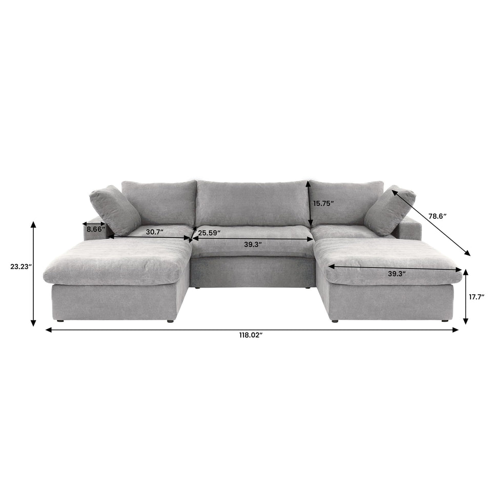 160.6" Cloud Couch Modular Sectional Sofa for Livingroom,Oversized Convertible Sofa with Storage Ottomans,6 Seat Wide Couches,Cushion Covers Removable (Khaki, 6 Seater)