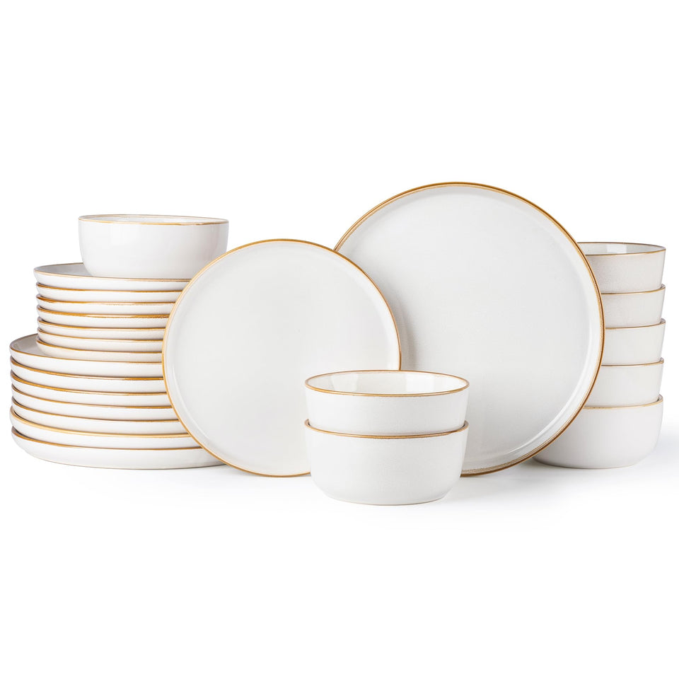 GBHOME Ceramic Dinnerware Sets for 8, 24 Pieces Stoneware Plates and Bowls Sets, Scratch Resistant Dishes, Dishwasher & Microwave Safe, Reactive Glaze-Green Wheat