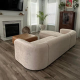 Acanva Luxury Modern Tight Curved Back Velvet Sofa, Minimalist Style Comfy Couch for Living Room Apartment, 3 Seater, Cream