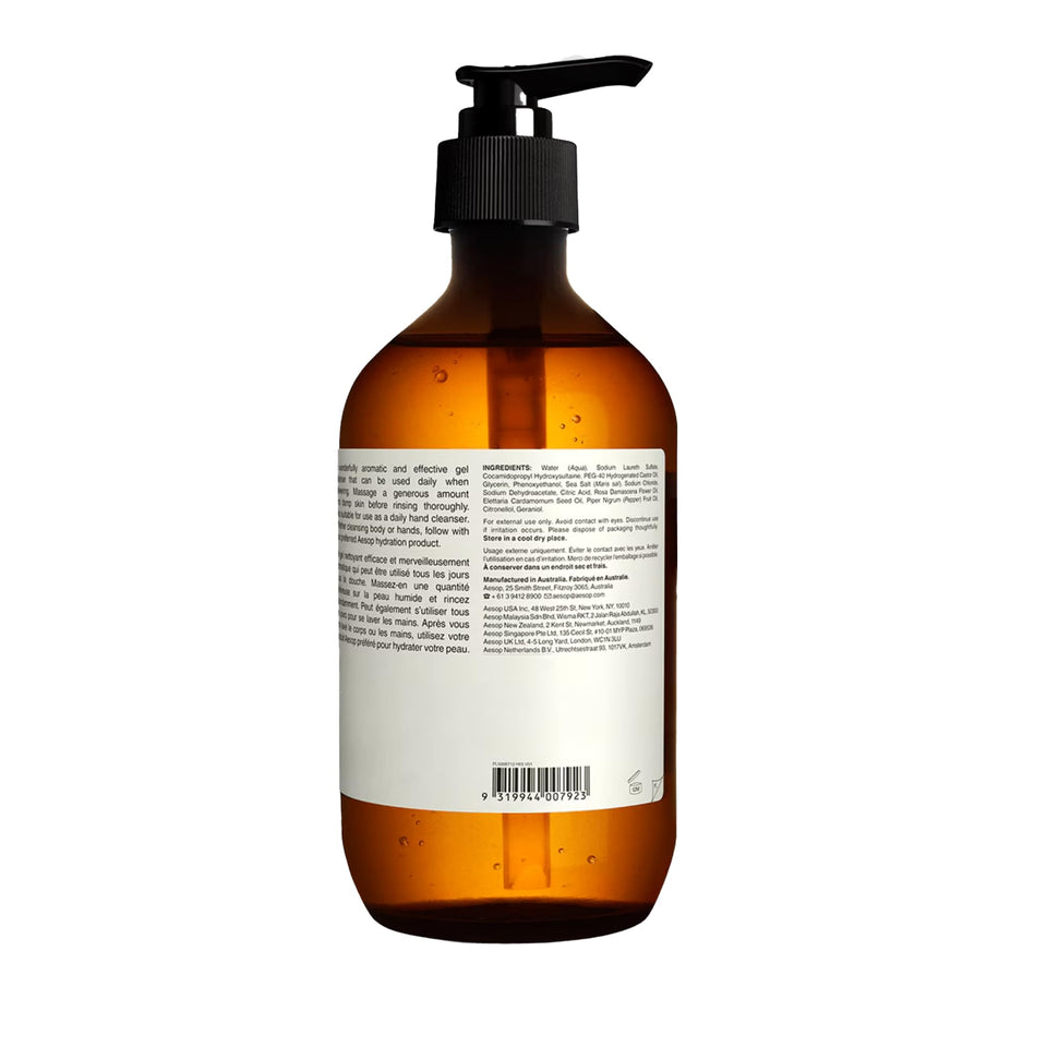 Aesop Geranium Leaf Body Cleanser | For All Skin Types To Cleanse Without Drying Out | Geranium Leaf, Mandarin Rind, Bergamot Rind | 16.9 oz / 500mL