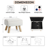 OGEMXU Storage Ottoman, Small Foot Stool Ottoman with Storage, Boucle Teddy Velvet Foot Rest with Padded Seat, Sturdy Wood Legs Stool for Living Room, Bedroom, Couch, Enterway (Cream)