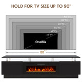 OneBlis 70" TV Stand for Living Room, Modern Entertainment Center & Media Console, Fits TVs up to 80", Storage Cabinet with Shelves, 36" Electric Fireplace with LED Flame (All Black)
