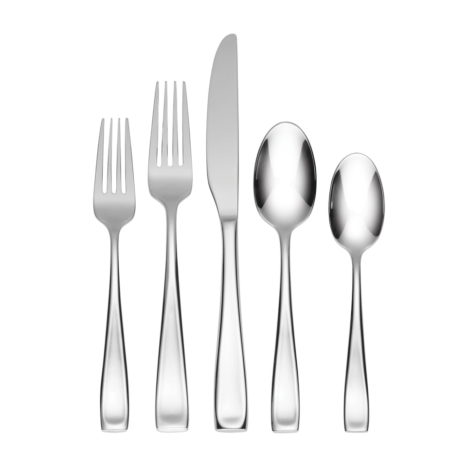 Oneida Silverware Set For 12, Moda 65-Piece Fine Flatware Set with Serving Utensils, Service For 12, 18/10 Stainless Steel, Dishwasher Safe For home, Knives Spoons and Forks Set (Silver, 65 pieces)