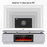 OneBlis 70" TV Stand for Living Room, Modern Entertainment Center & Media Console, Fits TVs up to 80", Storage Cabinet with Shelves, 36" Electric Fireplace with LED Flame (All Black)