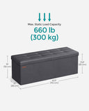 SONGMICS MAZIE Collection - 30 Inches Storage Ottoman Bench with Flipping Lid, Storage Chest Footstool, Load 660 lb, for Entryway, Living Room, Bedroom, Synthetic Leather, Black ULSF45BK