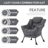 LITA Lazy Chair with Ottoman, Modern Accent Leisure Upholstered Lazy Sofa Armchair, Contemporary Lounge Reading Chair with Armrests and a Side Pocket for Living Room, Bedroom & Small Space, Dark Grey