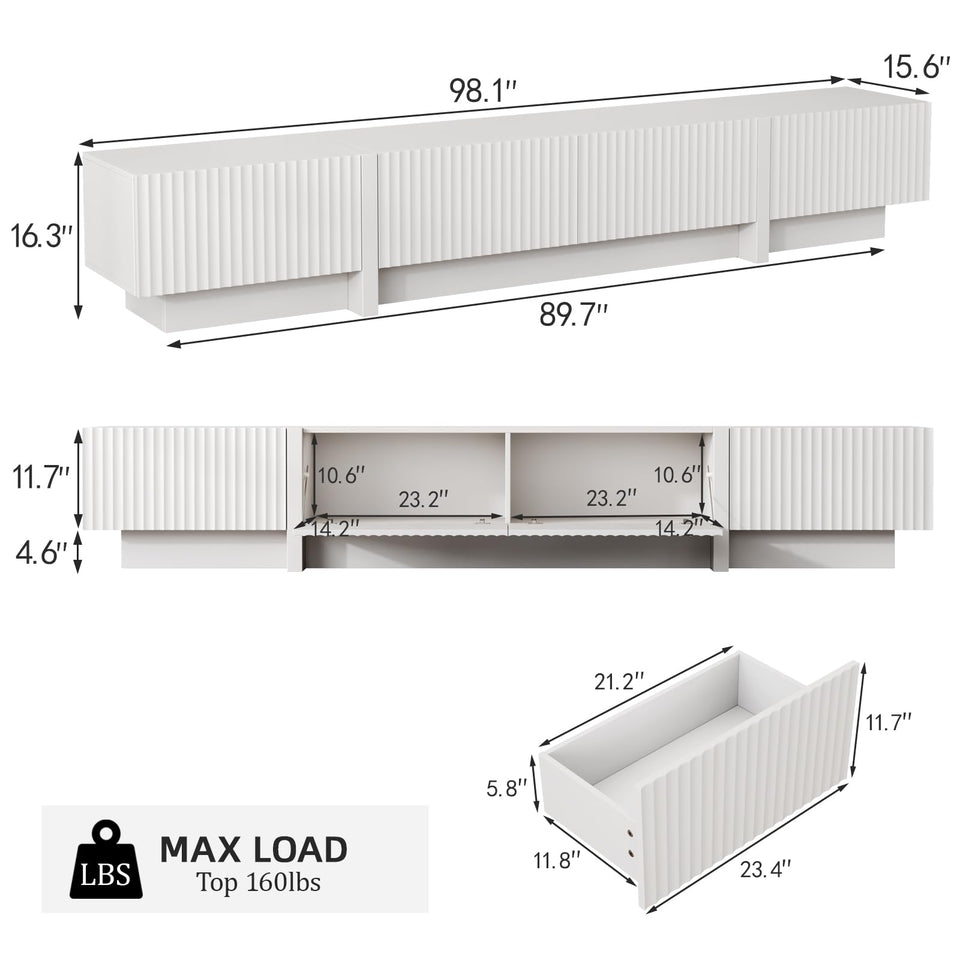 UKAOCAI 86.61'' Tambour TV Stand for 55-85 Inch, Modern Entertainment Center with Large Storage Cabinet & Open Shelves, TV Console with Sliding Doors for Living Room, Bedroom, Natural
