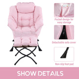 LITA Lazy Chair with Ottoman, Modern Accent Leisure Upholstered Lazy Sofa Armchair, Contemporary Lounge Reading Chair with Armrests and a Side Pocket for Living Room, Bedroom & Small Space, Dark Grey