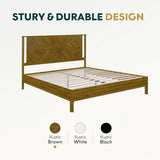 Bme Vivian 14 Inch Deluxe Bed Frame with Headboard, Rustic & Scandinavian Style with Solid Acacia Wood, No Box Spring Needed, 12 Strong Wood Slat Support, Easy Assembly, King, Rustic Golden Brown