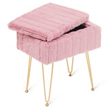 Wimarsbon Storage Ottoman, Vanity Stools with Metal Legs, 16.5" x 11.8" x 18" Modern Faux Mink Fur Footstool, Makeup Chair with Anti-Slip Feet, Accent Table,Footrest,Storage Bench for Bedroom