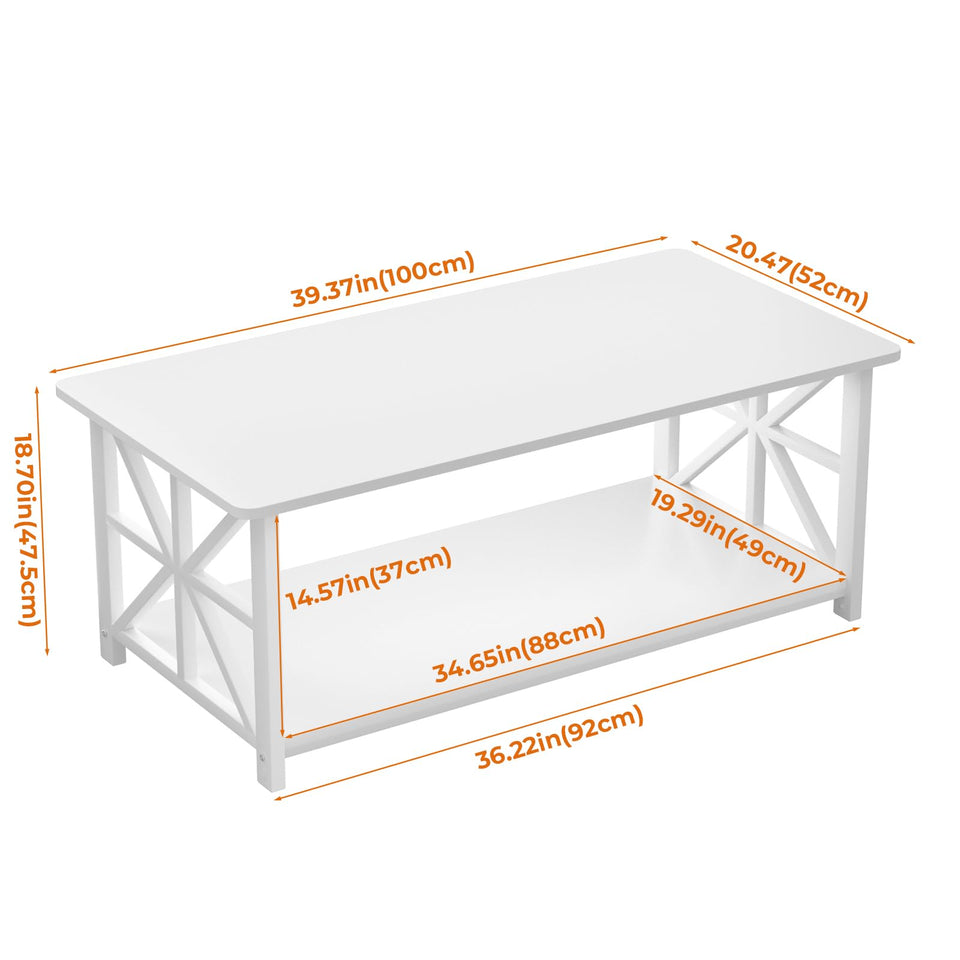 GreenForest Coffee Table for Living Room with Round Corners Farmhouse Style Center Table with Storage Shelf 39 Inch Space Saving Easy Assembly Gray Wash
