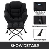 LITA Lazy Chair with Ottoman, Modern Accent Leisure Upholstered Lazy Sofa Armchair, Contemporary Lounge Reading Chair with Armrests and a Side Pocket for Living Room, Bedroom & Small Space, Dark Grey