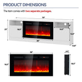 OneBlis 80" Fireplace TV Stand, LED Light Entertainment Center for TVs Up to 90", High-Gloss Door, Modern TV Console for Living Room with Storage Cabinet, Black+Black