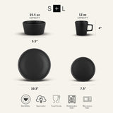 Stone Lain Celina Stoneware 32 Piece Dinnerware Set, Plates and Bowls, Black Matte Dish Collection, Service for 8 – Contemporary Minimalist Style, Microwave & Dishwasher Safe
