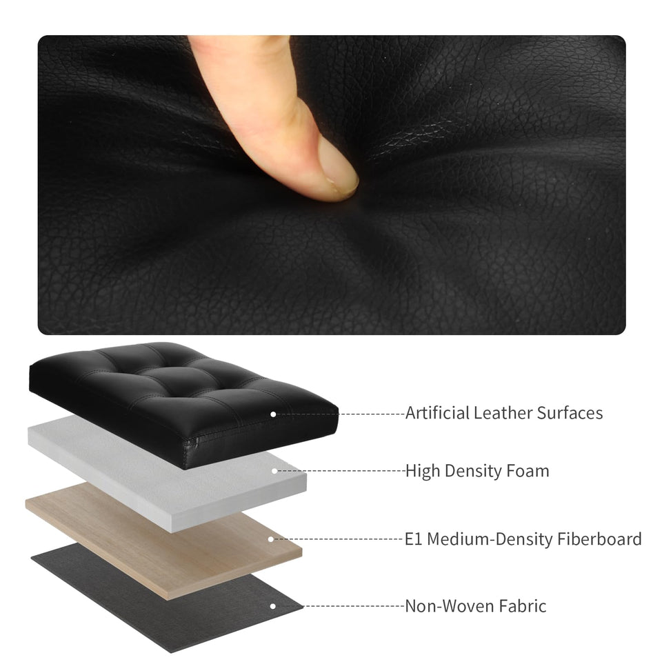 Storage Ottoman Foot Rest Stool, Foldable Leather Footstool Storage Bench with Thicker Foam Padded Seat. Foot Rest Under Desk for Living Room Bedroom 350 lbs, 17x13x13 in, Brown