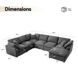 Siiejia Modular Sectional Sofa Modern Oversized Cloud Couch with Movable Ottoman 7 Seater L-Shaped Sofas Comfy Couches for Living Room Spacious Space Office Lounge, Beige