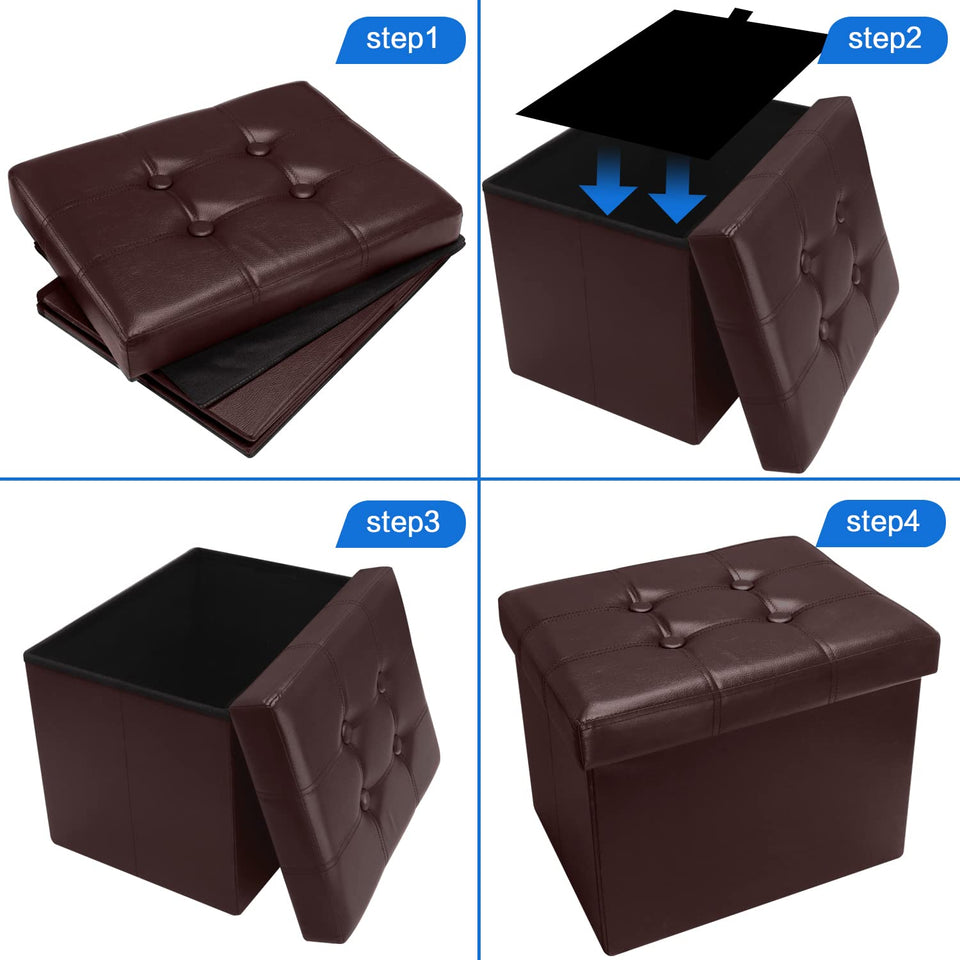 Bsketa Storage Ottoman, Folding Foot Stool with Thicker Foam Padded Seat Small Leather Storage Ottoman Bench Foot Rest for Living Room Foldable Coffee Table 17x13x13in,Black