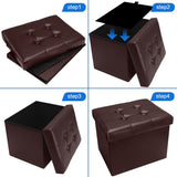 Bsketa Storage Ottoman, Folding Foot Stool with Thicker Foam Padded Seat Small Leather Storage Ottoman Bench Foot Rest for Living Room Foldable Coffee Table 17x13x13in,Black