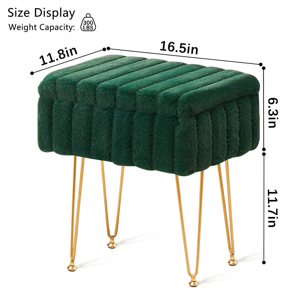 Wimarsbon Storage Ottoman, Vanity Stools with Metal Legs, 16.5" x 11.8" x 18" Modern Faux Mink Fur Footstool, Makeup Chair with Anti-Slip Feet, Accent Table,Footrest,Storage Bench for Bedroom