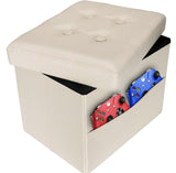 AmasSmile Storage Ottoman Folding Foot Rest Stool, Leather Footstool Bench, Short Ottoman Stool, Storage Foot Rest Store, Books (Black, 17" D x 13" W x 13" H)