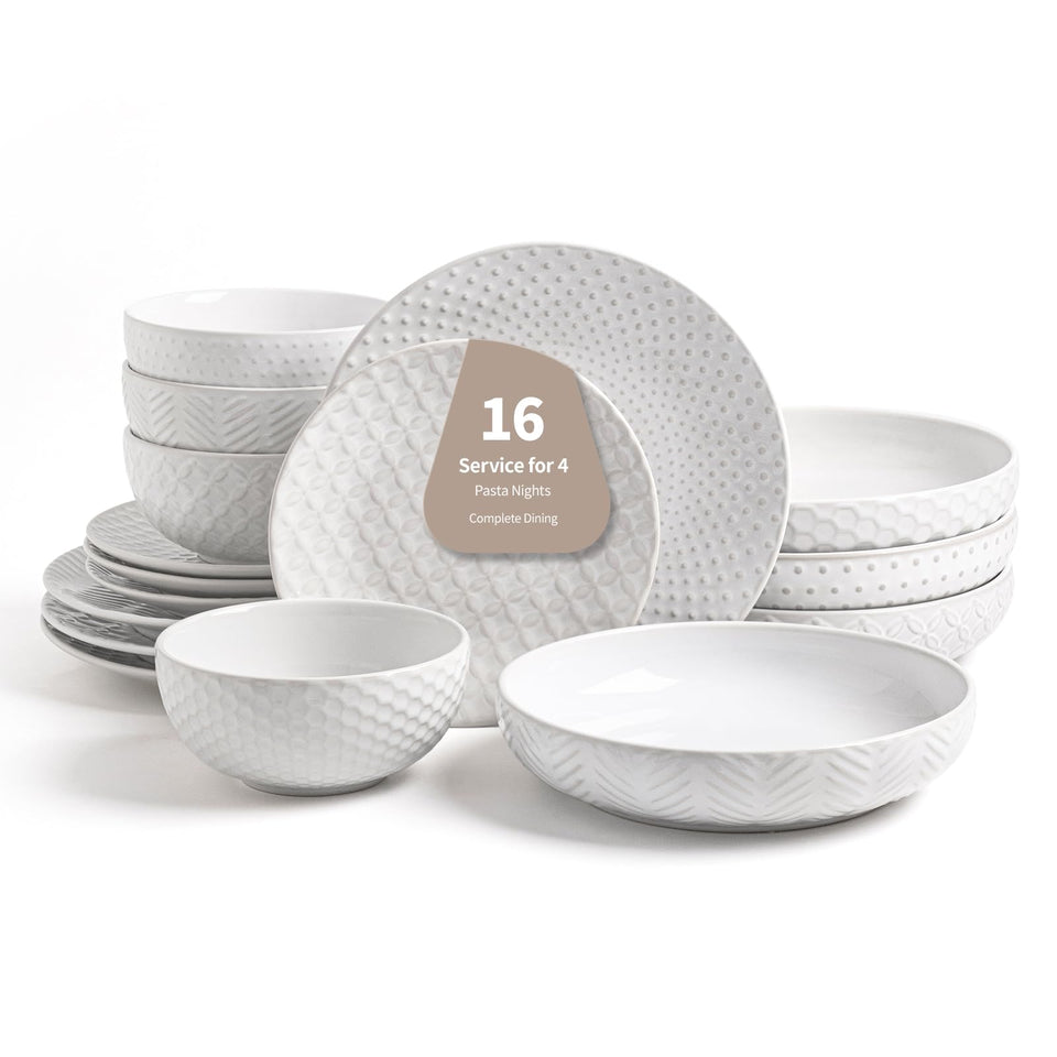 FOBENTA 24 Piece Dinnerware Sets for 8, Premium Stoneware Plates and Bowls Sets, Microwave & Dishwasher Safe, Elegant Dishes for Entertaining & Special Occasions – A Stunning Gift for Large Families