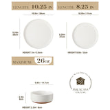 MALACASA Plates and Bowls Sets, 24 Pieces Modern Ceramic Dinnerware Set for 8 Kitchen Stoneware Dishes Dishware Set Microwave and Dishwasher Safe, White, Series TARA