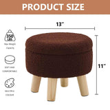 Wimarsbon Storage Ottoman, Modern Round Footrest with Soft Padded Seat, Teddy Velvet Footstool with Wood Legs, Accent Small Table or Plant Stand for Hallway, Living Room (Cream)