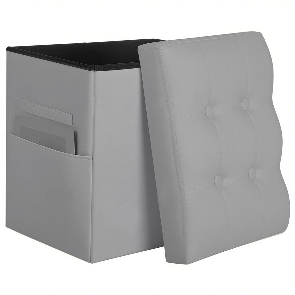 Storage Ottoman Foot Rest Stool, Foldable Leather Footstool Storage Bench with Thicker Foam Padded Seat. Foot Rest Under Desk for Living Room Bedroom 350 lbs, 17x13x13 in, Brown