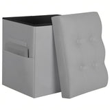 Storage Ottoman Foot Rest Stool, Foldable Leather Footstool Storage Bench with Thicker Foam Padded Seat. Foot Rest Under Desk for Living Room Bedroom 350 lbs, 17x13x13 in, Brown