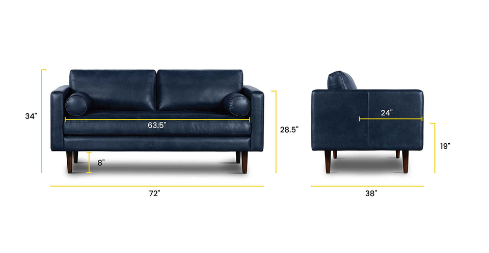 POLY & BARK Napa 72" Apartment Sofa – Italian-Tanned Full-Grain Pure-Aniline or Semi-Aniline Leather, Feather-Down Cushioning, Kiln-Dried Solid Wood Frame, Walnut Legs - Cognac Tan