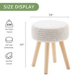 Wimarsbon Pouf Ottoman, 100% Cotton Knitted Boho Footstool, Round Footrest with Non-Skid Wood Legs, Home Décor Handmade Pouffe, Leisure Floor Step Stool for Living Room (Beige)