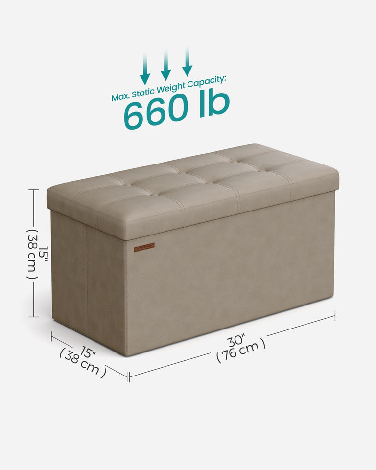 SONGMICS MAZIE Collection - 43 Inches Folding Storage Ottoman Bench, Ottoman with Storage, Foot Rest Stool, Load 660 lb, for Living Room, Synthetic Leather, Black ULSF701