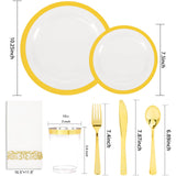 YOUBET 700PCS Silver Plastic Plates - White and Silver Disposable Plates - Silvery Plastic Dinnerware Set - Include 200 Plates, 300 Heavy Duty Silverware, 100 Cups and 100 Napkins for Wedding & Party