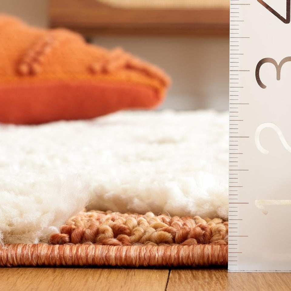 SAFAVIEH Area Rug 8x10 - Moroccan Tassel Shag Collection - Large - Ivory & Brown, Boho Design, Non-Shedding & Easy Cleaning, Plush Pile, Ideal for Living Room, Bedroom, Dining Space (MTS688A)