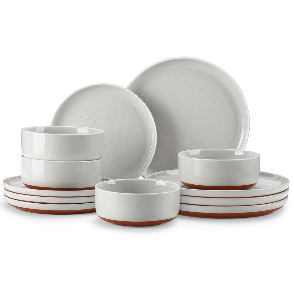MALACASA Plates and Bowls Sets, 24 Pieces Modern Ceramic Dinnerware Set for 8 Kitchen Stoneware Dishes Dishware Set Microwave and Dishwasher Safe, White, Series TARA
