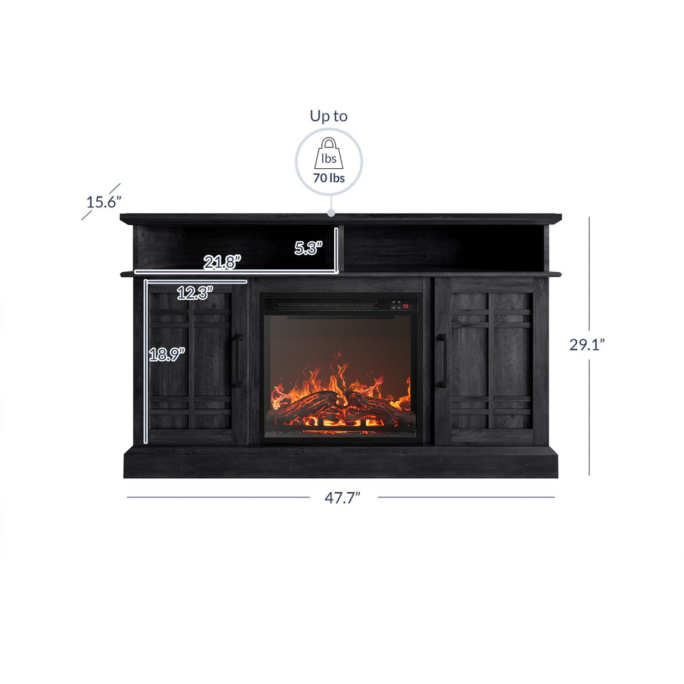 BELLEZE Traditional 58" Rustic TV Stand with 23" Electric Fireplace Heater with Sound, Media Entertainment Center Console Table for TV up to 65" with Open Storage Shelves and Cabinets - Espresso