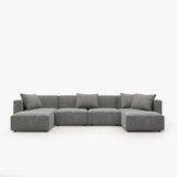 Acanva Luxury Modular Sectional Living Room Sofa Set, Modern Minimalist Style Couch with Ottoman and Chaise, L-Shape, Linen-Like Cream