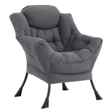 LITA Lazy Chair with Ottoman, Modern Accent Leisure Upholstered Lazy Sofa Armchair, Contemporary Lounge Reading Chair with Armrests and a Side Pocket for Living Room, Bedroom & Small Space, Dark Grey