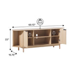 Walker Edison Chloe Curved Reeded TV Stand, Sliding Doors, 65 Inch, 60 inch, Mocha