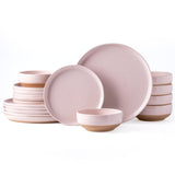 AmorArc Ceramic Dinnerware Sets for 8, 24 Pieces Handpainted Plates and Bowls Set with Rustic Terracotta Underside, Scratch Resistant Stoneware Dishes Set, Dishwasher & Microwave Safe, Light Beige