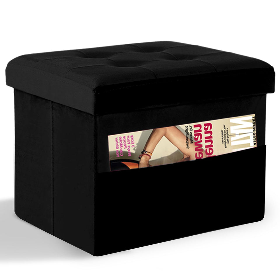 LINMAGCO Ottoman Storage Ottoman with Storage Small Foot Rest Stool Under Desk Stool Short Folding Footrest Linen Cloth Dark Gray 16X12X12IN